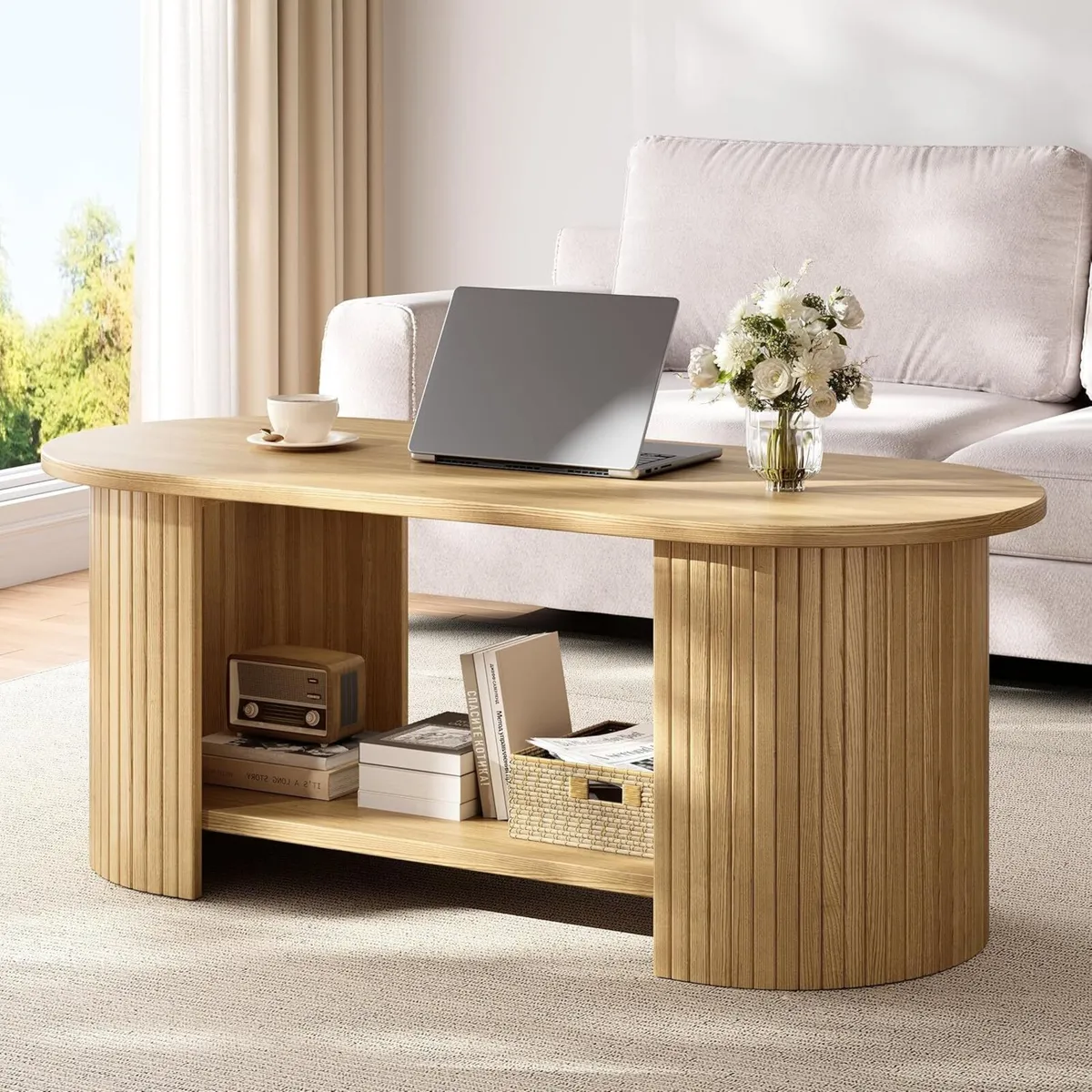 Coffee Table Living Room with 2-Tier Storage Thick - Image 1