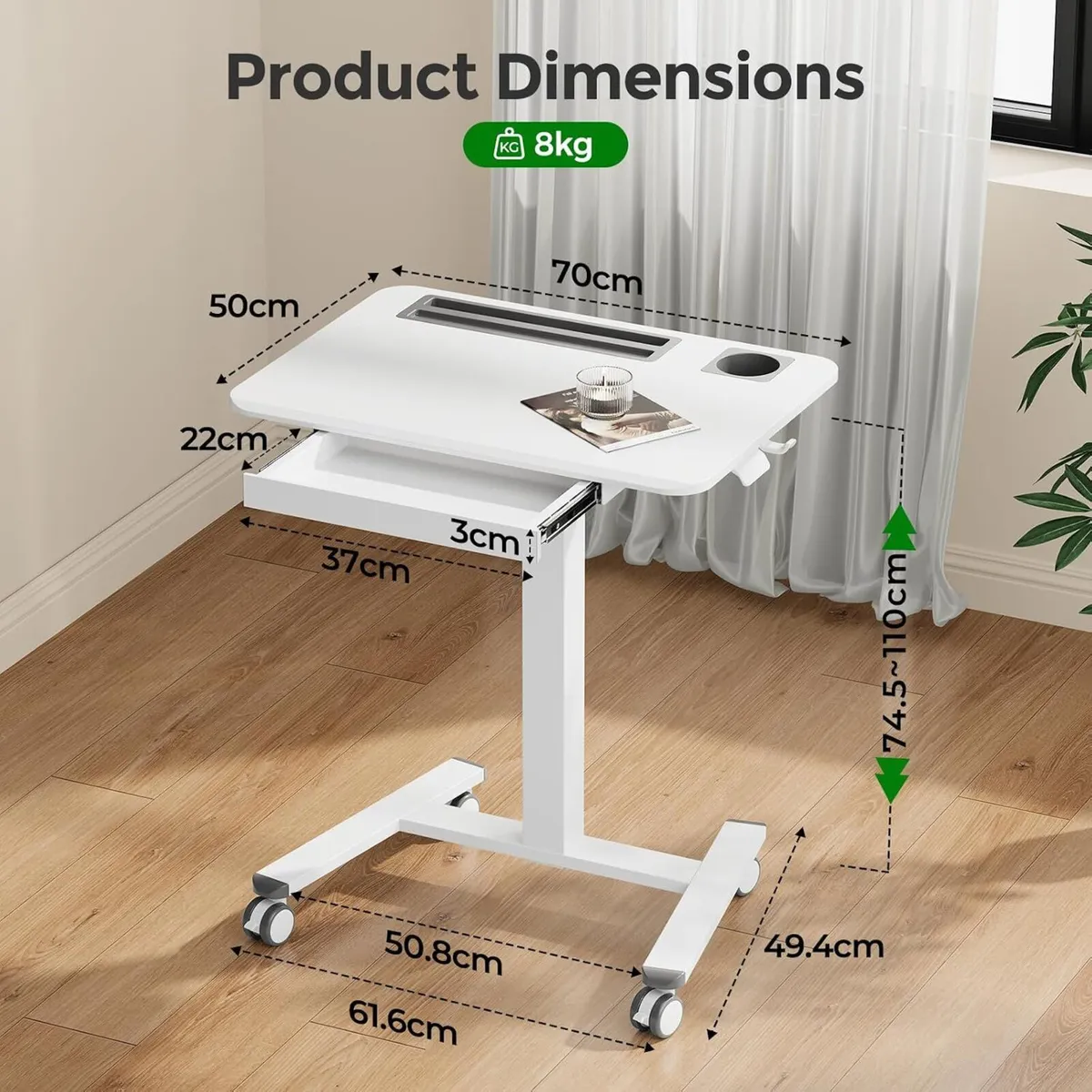 Mobile Laptop Desk 70x50CM Height Adjustable - Image 2