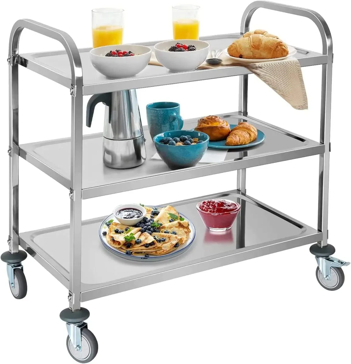 3 Large Stainless Steel Trolley - Image 1