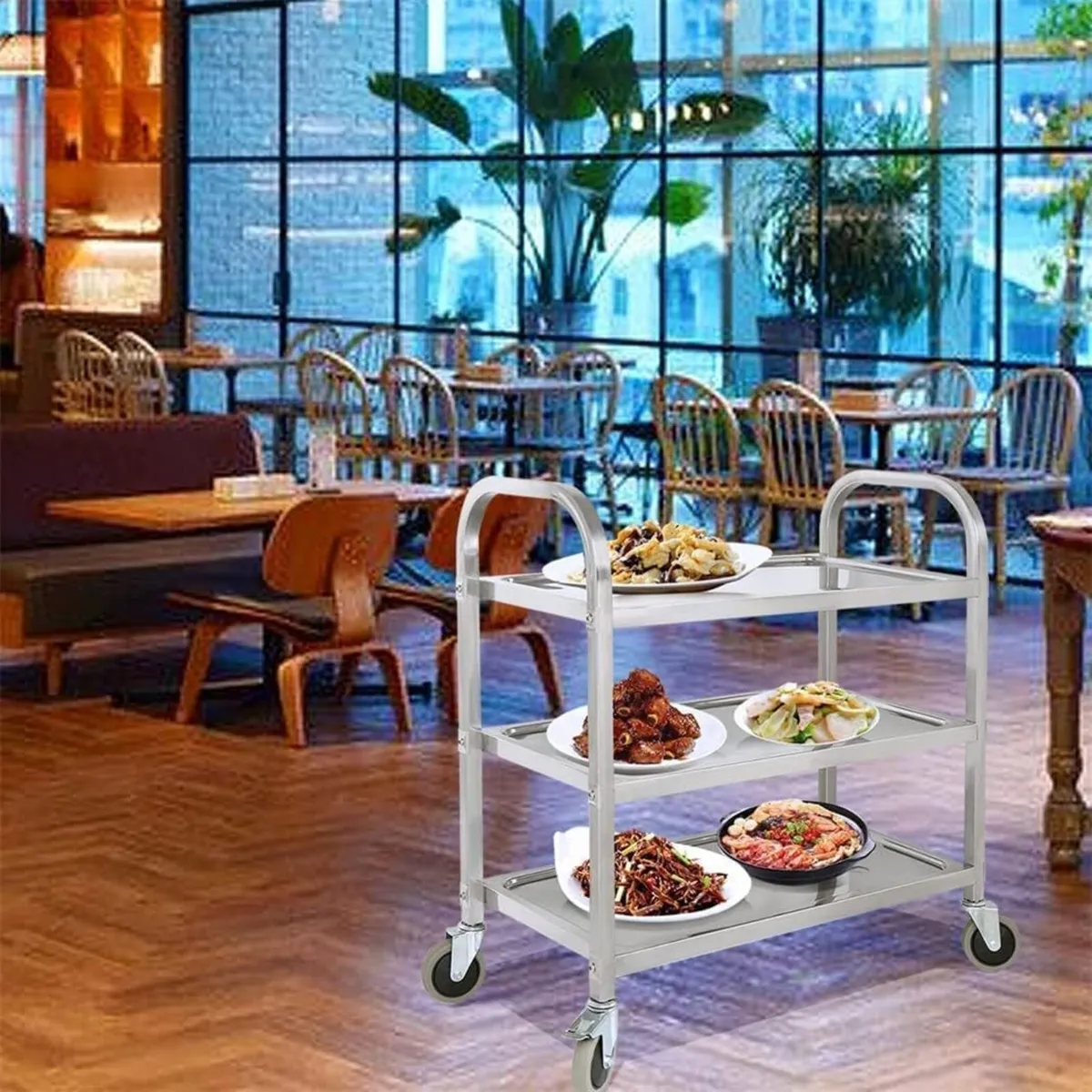3 Large Stainless Steel Trolley - Image 2