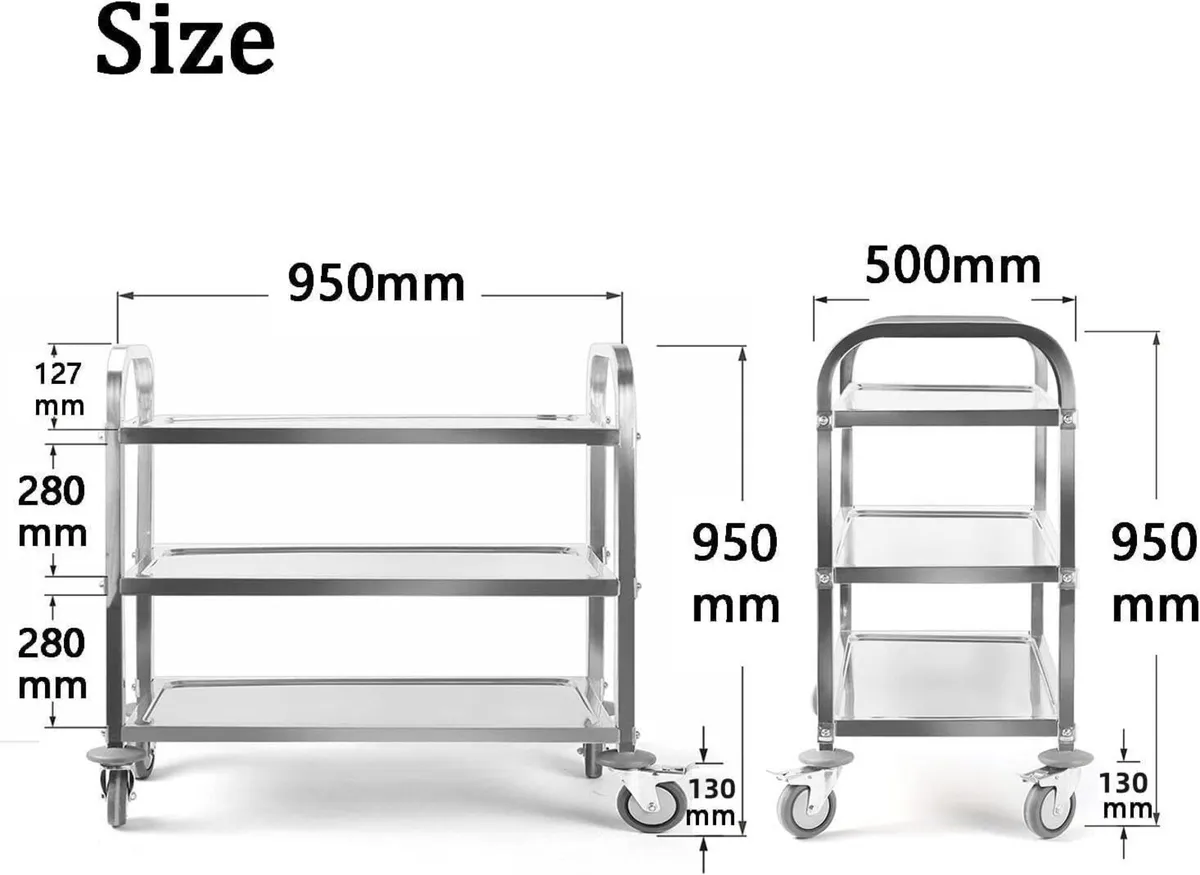 3 Large Stainless Steel Trolley - Image 3