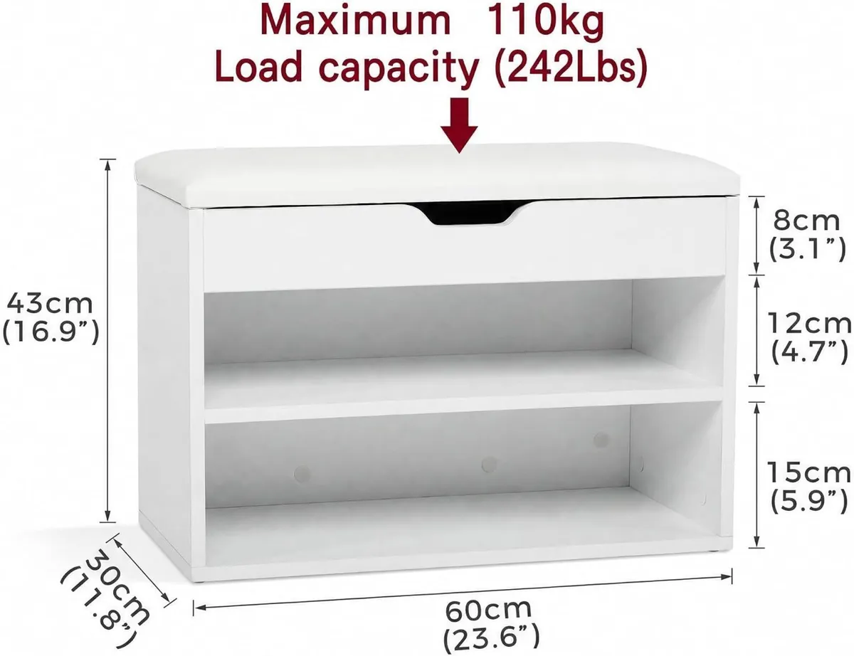Shoe Storage Bench 60CM Wide with Folding - Image 3