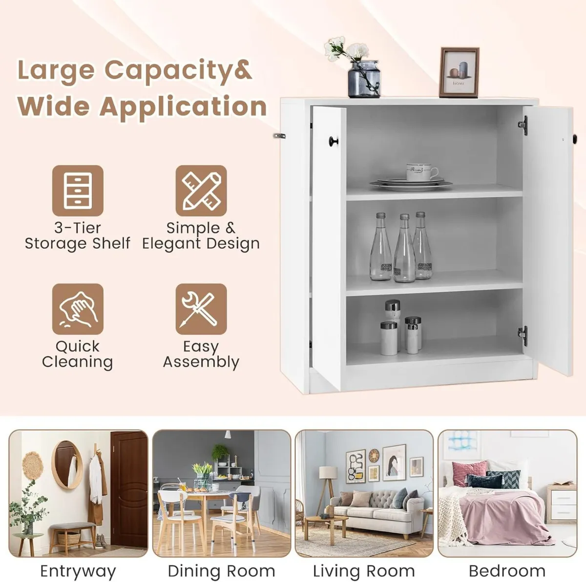 Kitchen Storage Cabinet Wooden Buffet Sideboard - Image 4