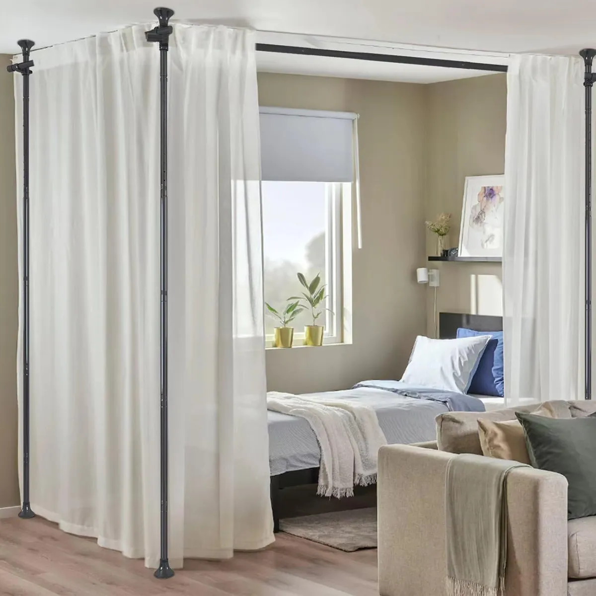 Room Divider No Drilling Curtain Rods Hanging Wall - Image 1