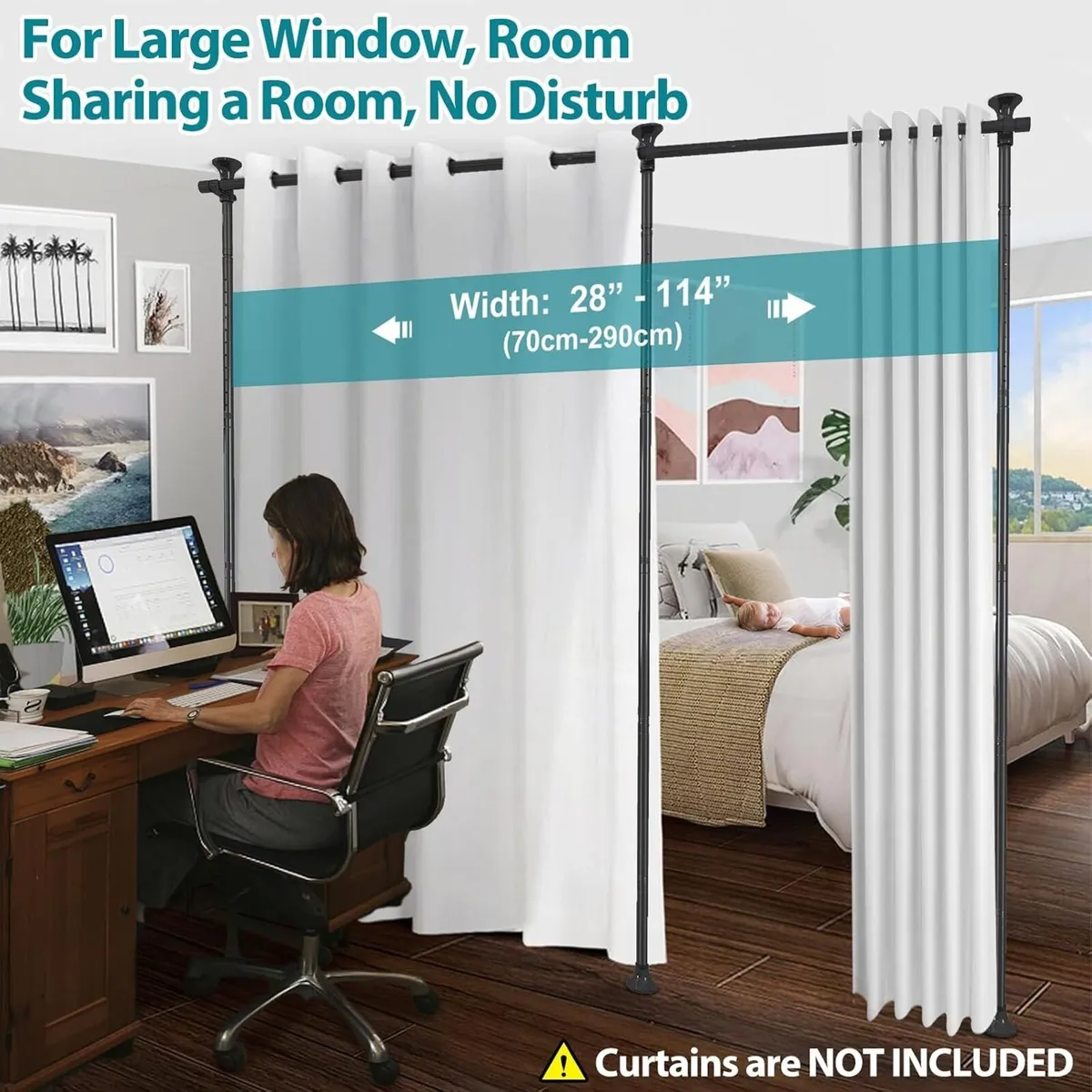 Room Divider No Drilling Curtain Rods Hanging Wall - Image 2