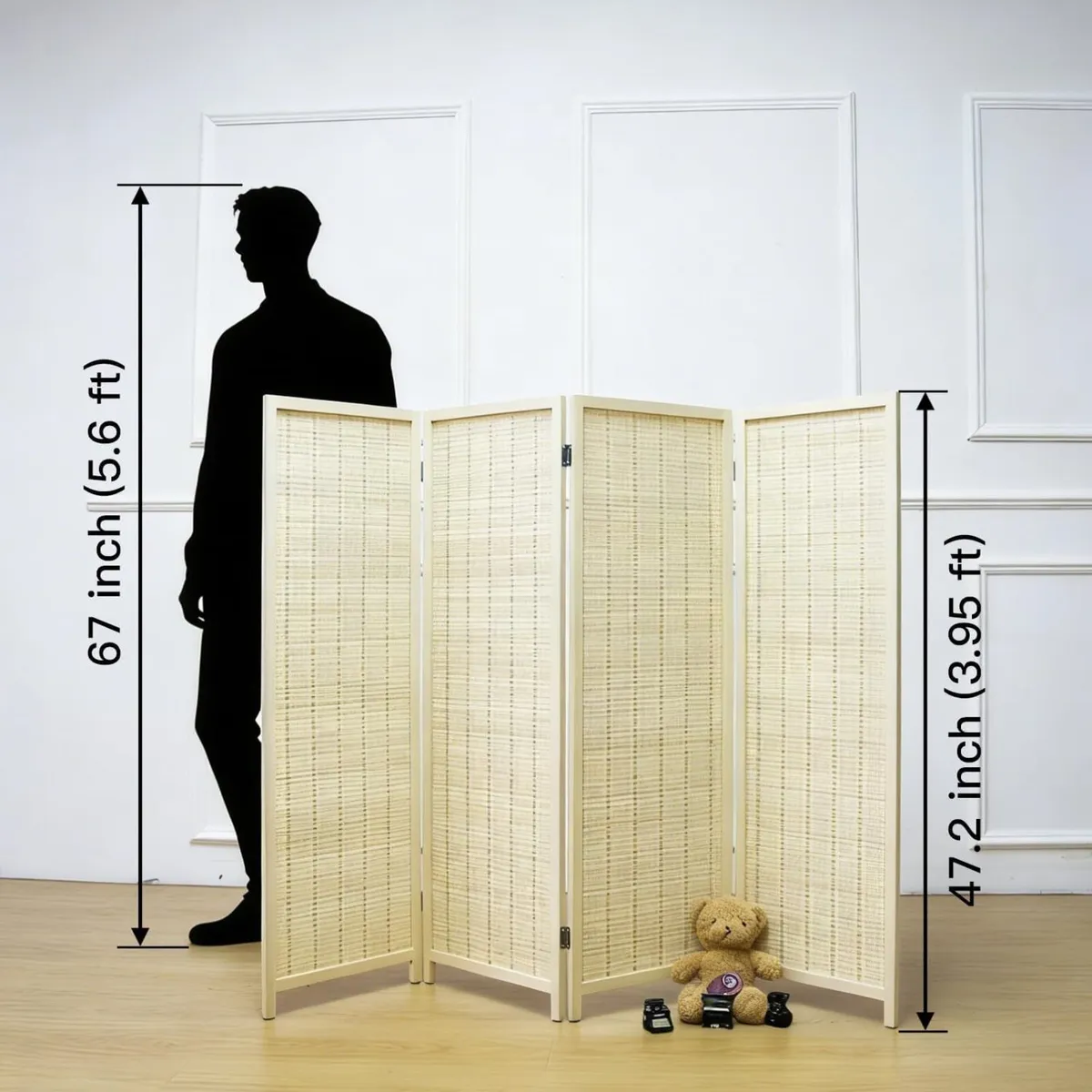 3 Panel Bamboo Room Divider Short Folding Screen - Image 2