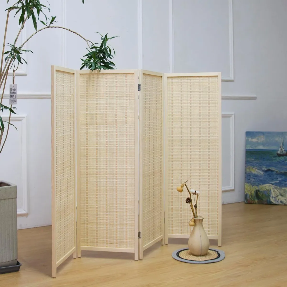 3 Panel Bamboo Room Divider Short Folding Screen - Image 4