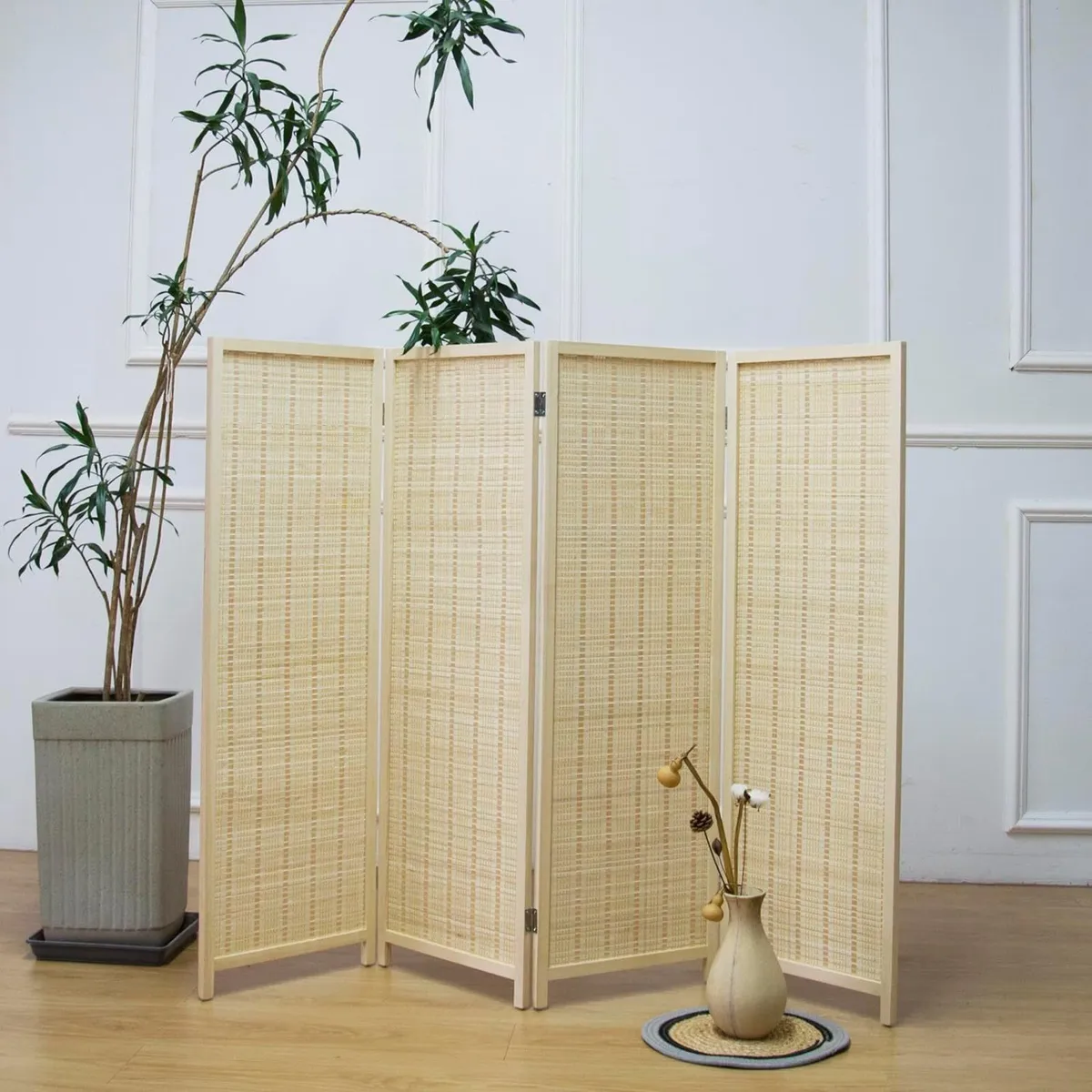 3 Panel Bamboo Room Divider Short Folding Screen - Image 3
