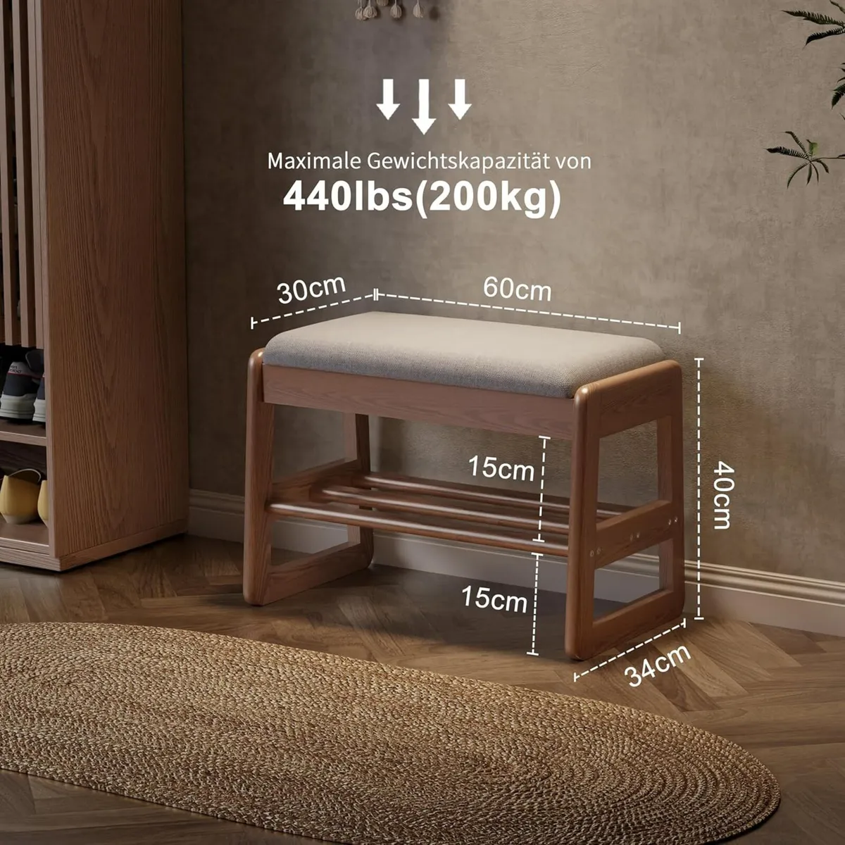 Small Shoe Bench with Cushion Storage Seat Wooden - Image 2