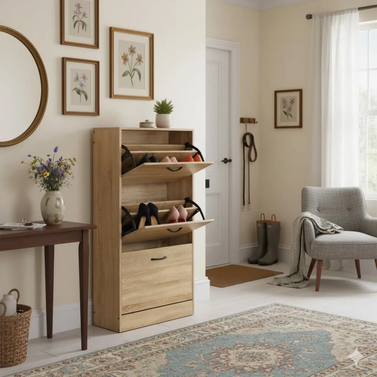 Shoe Cabinet with 3 Drawers Pull Down MDF - Image 4