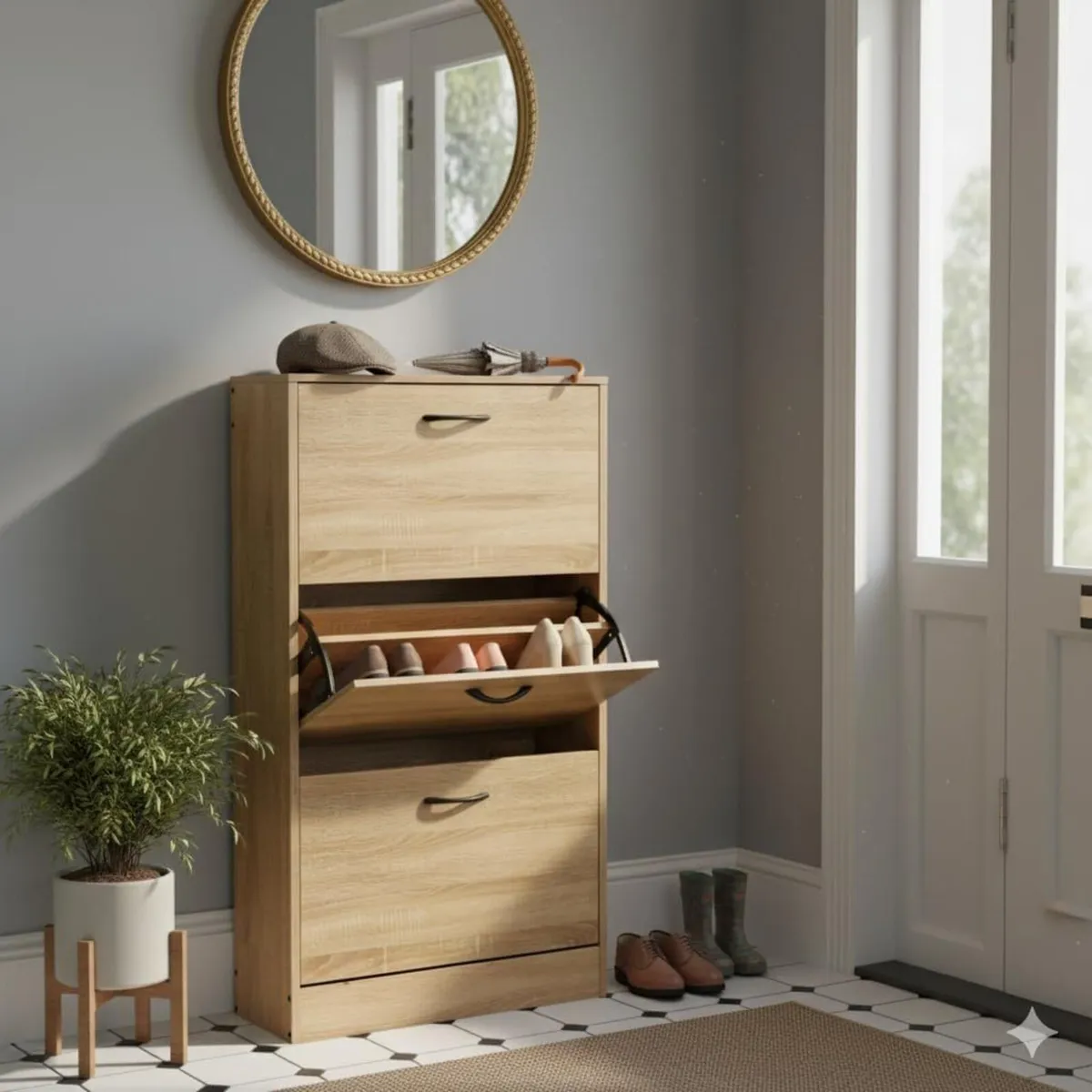 Shoe Cabinet with 3 Drawers Pull Down MDF - Image 2