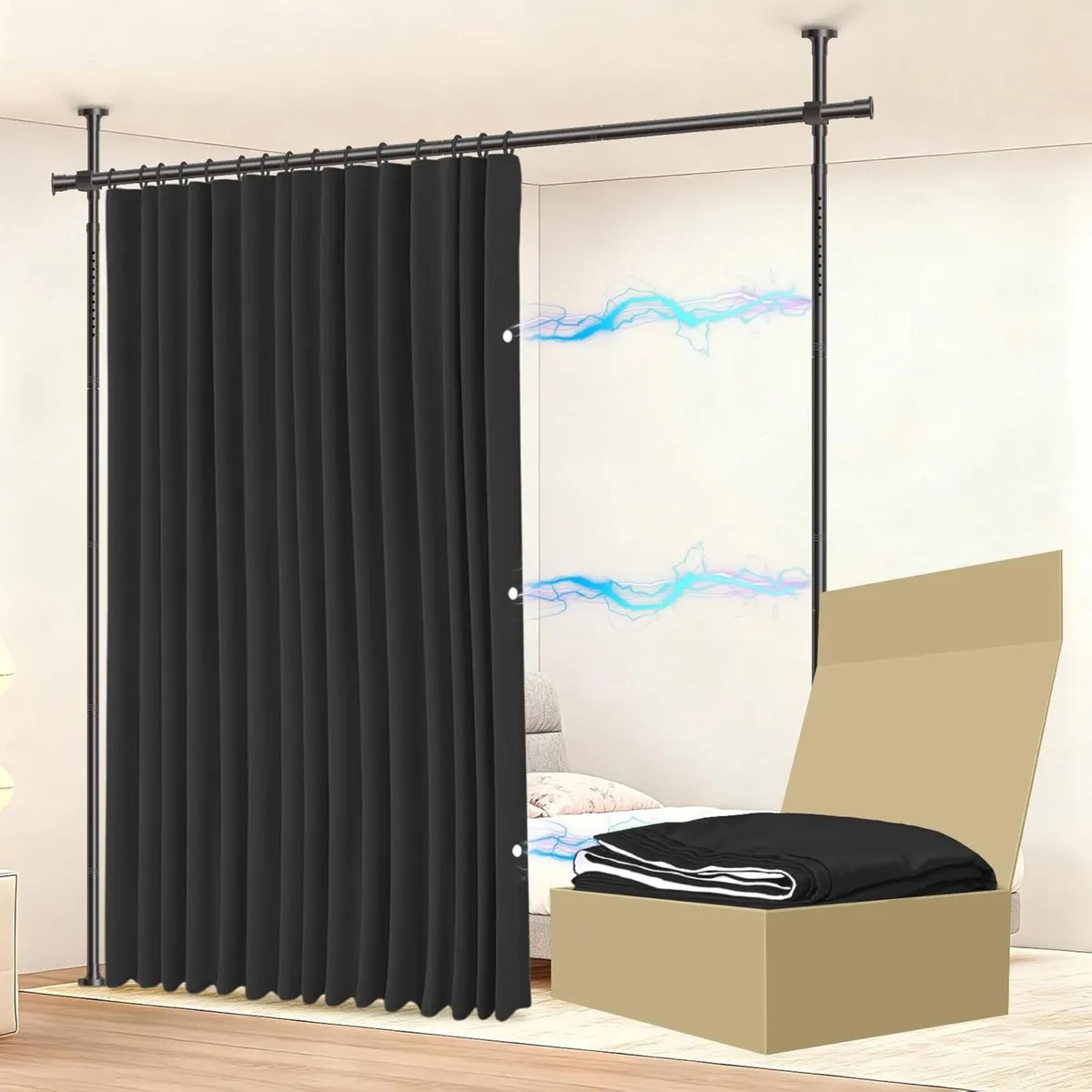 No-Drill Room Divider Curtain Set: Includes 106" W - Image 1