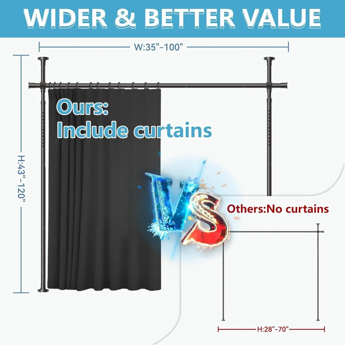 No-Drill Room Divider Curtain Set: Includes 106" W - Image 2