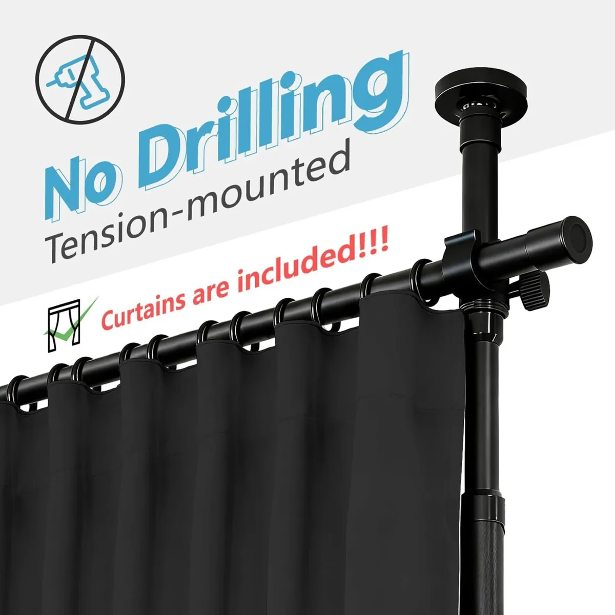 No-Drill Room Divider Curtain Set: Includes 106" W - Image 3