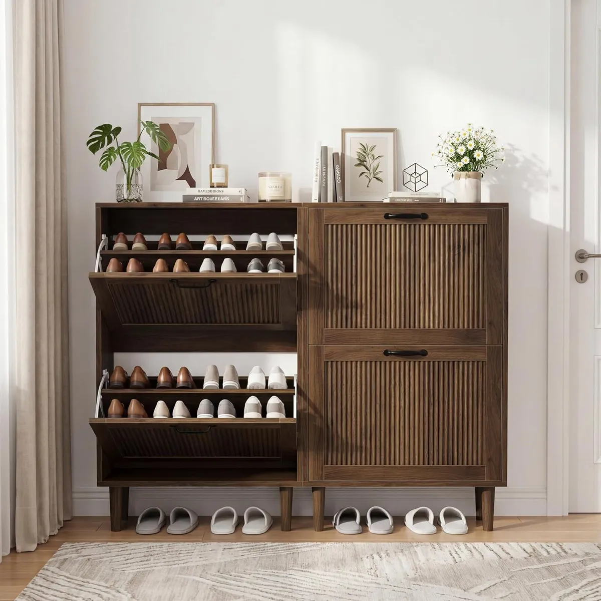 Walnut Shoe Cabinet with 2 Flip Drawers 23.6 - Image 3