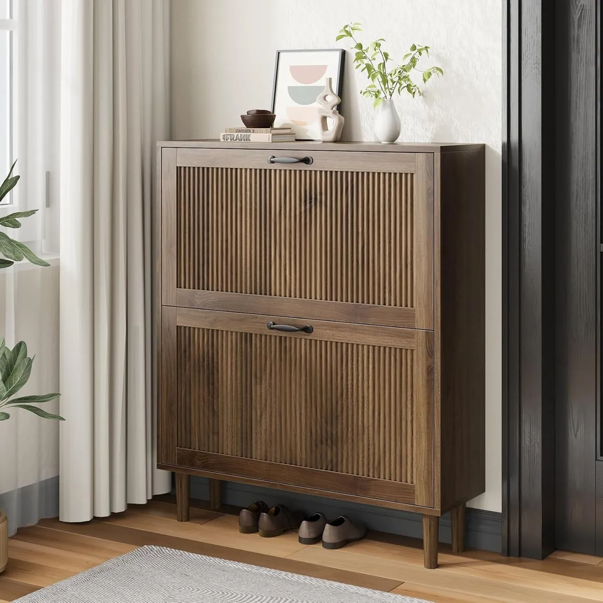 2 Tier Entryway Shoe Storage Cabinet Closed Space - Image 1