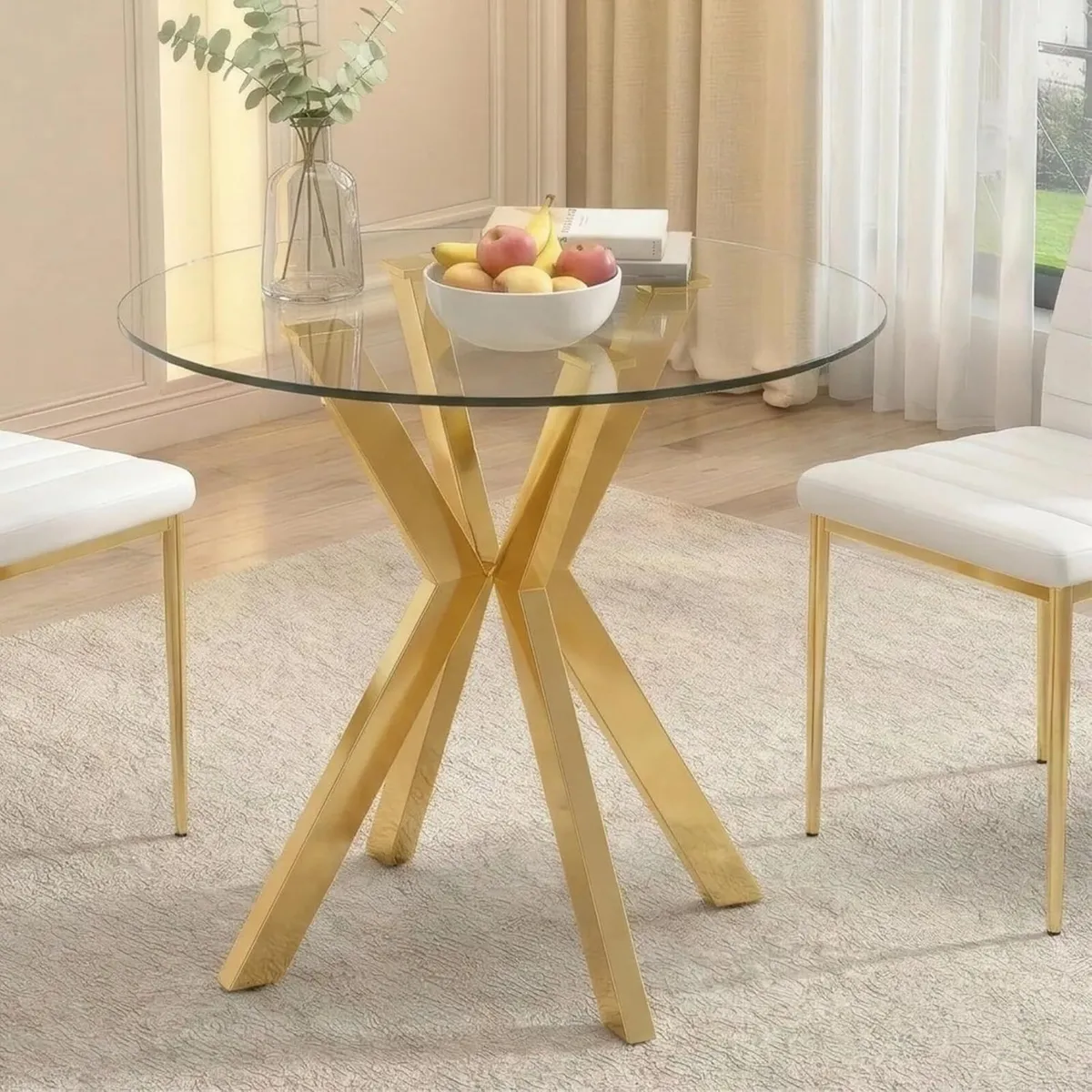 Round Tempered Glass Dining Table Modern Kitchen - Image 1