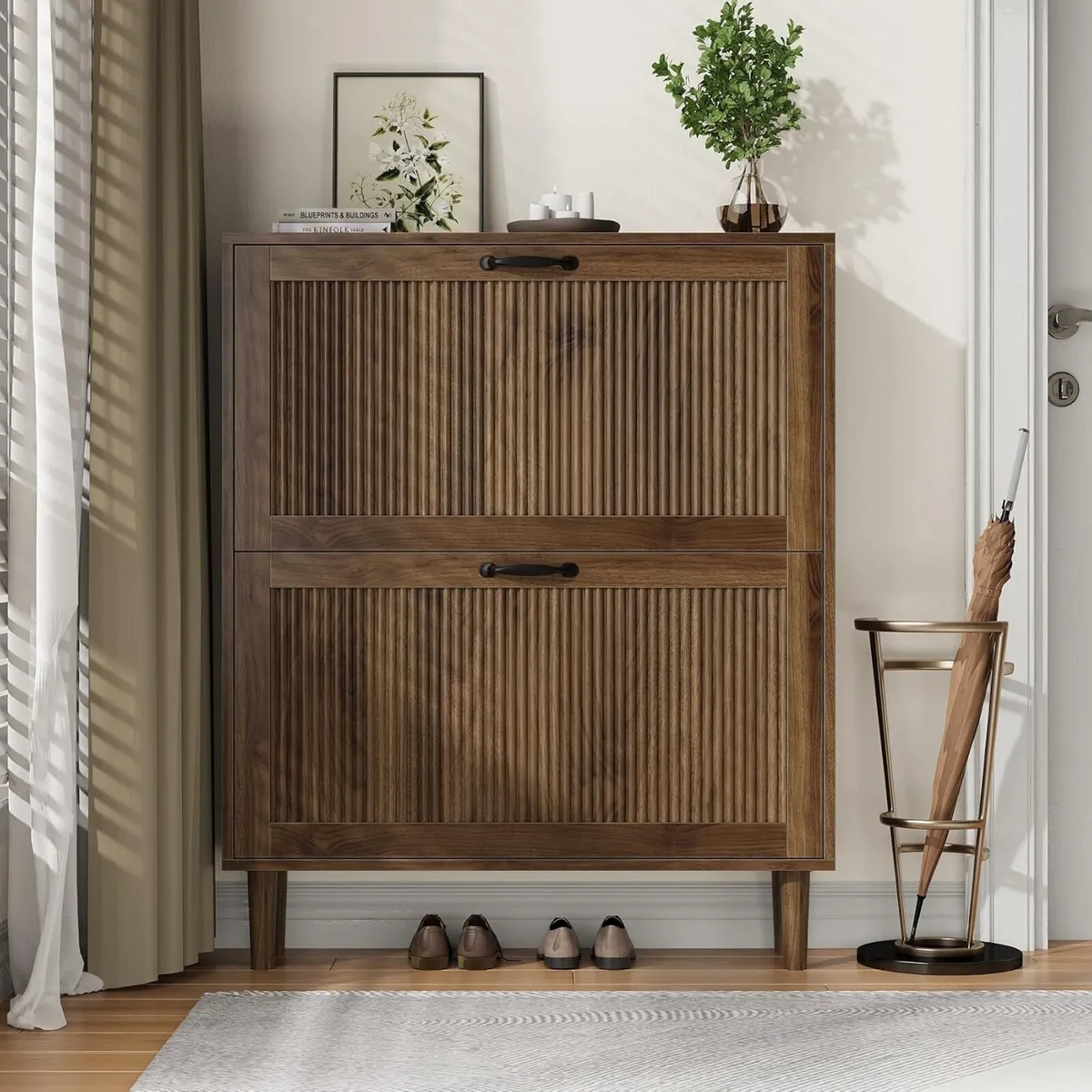 2 Tier Entryway Shoe Storage Cabinet Closed Space - Image 3