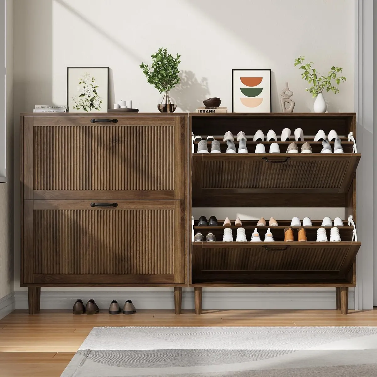 2 Tier Entryway Shoe Storage Cabinet Closed Space - Image 4