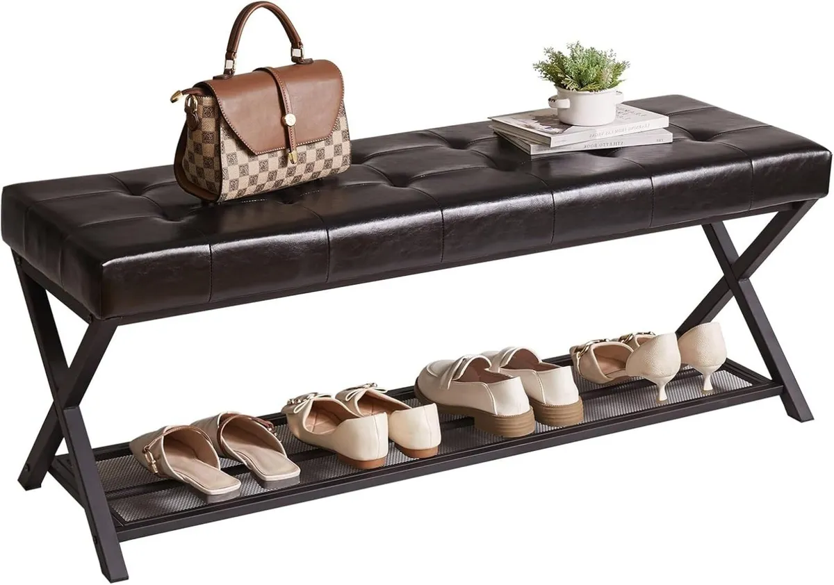 44.5” Shoe Storage Bench with Seat PU Leather - Image 1
