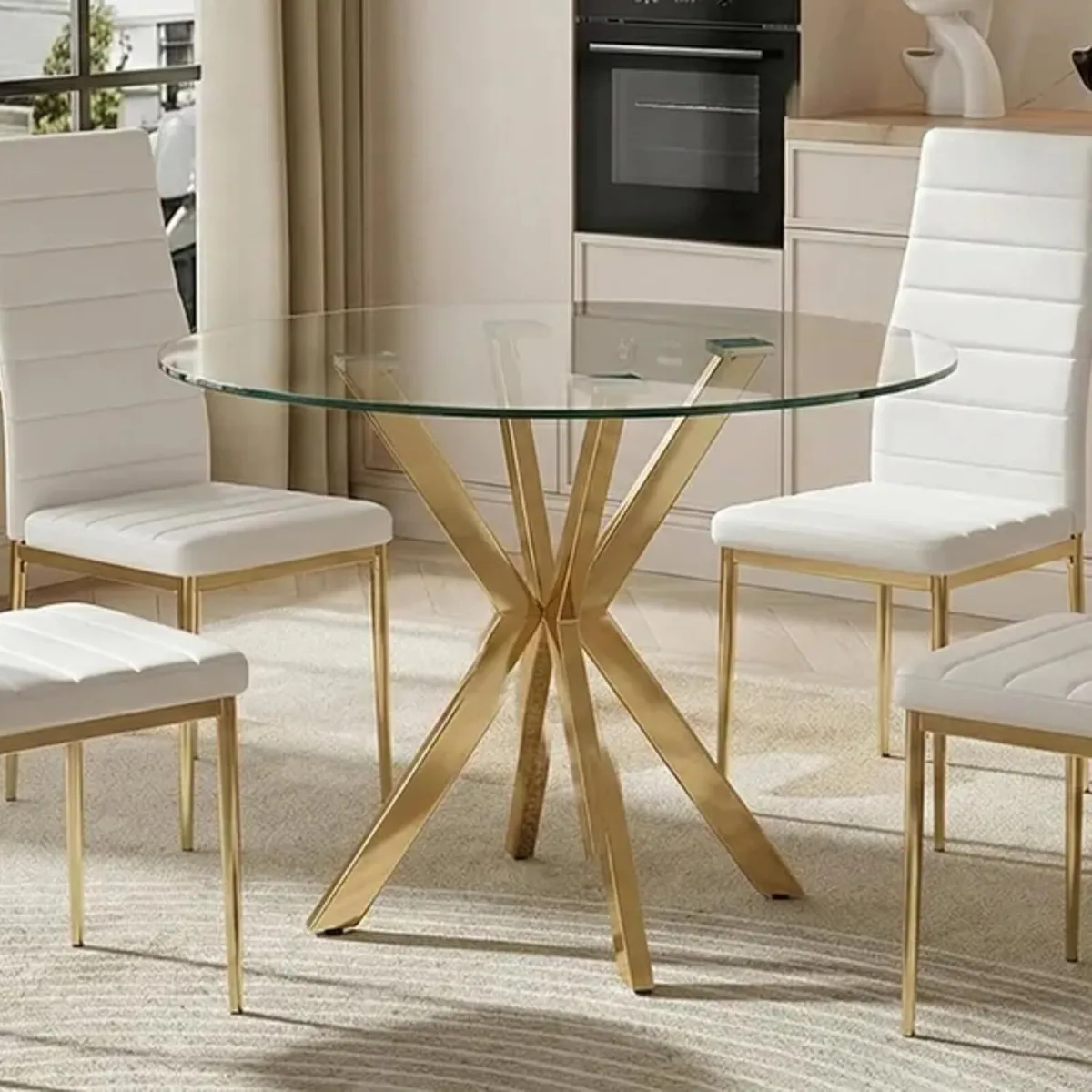 Round Tempered Glass Dining Table Modern Kitchen - Image 3
