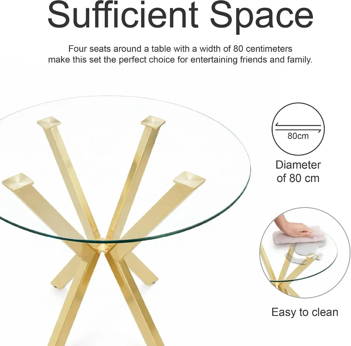 Round Tempered Glass Dining Table Modern Kitchen - Image 4