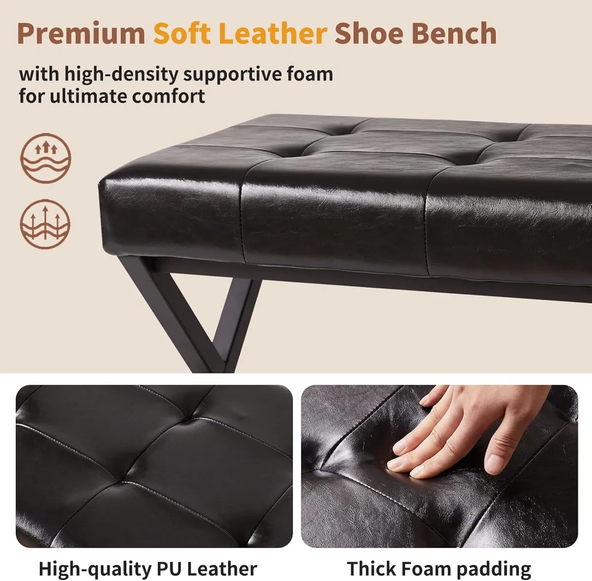 44.5” Shoe Storage Bench with Seat PU Leather - Image 4