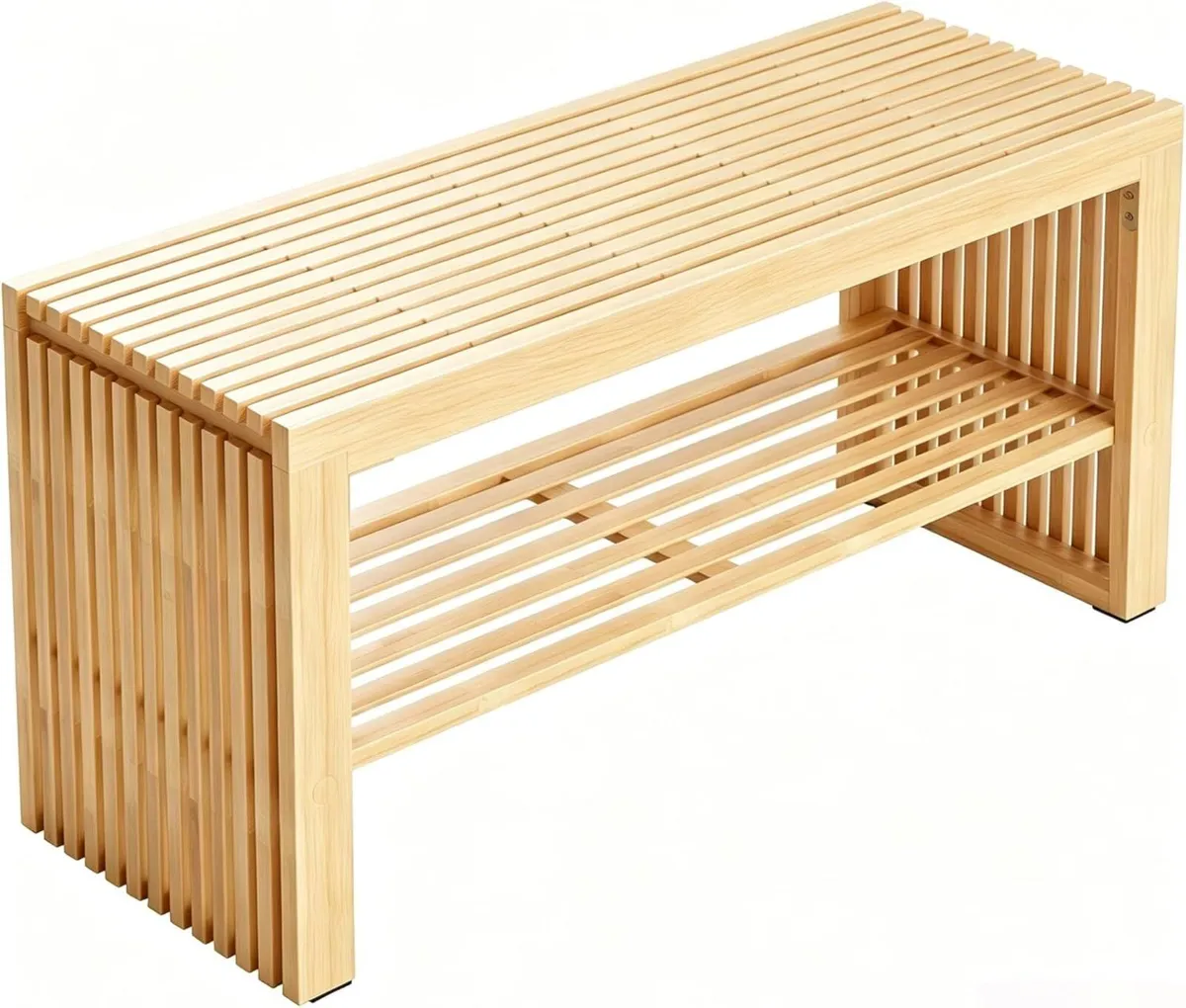 Bamboo Hallway Bench with Shelf Wooden Dining - Image 1