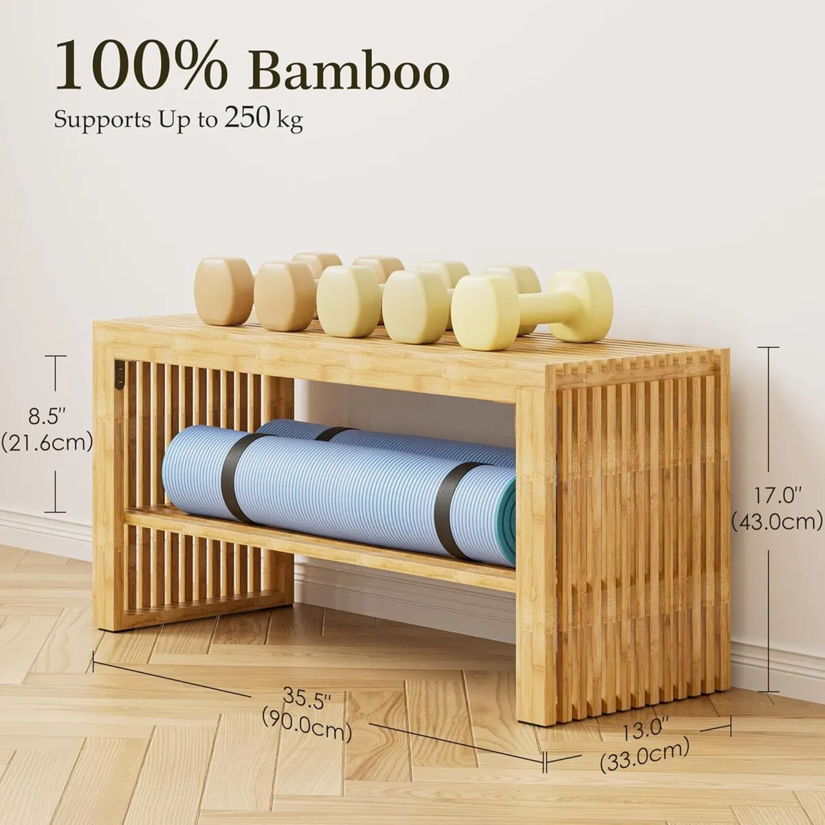 Bamboo Hallway Bench with Shelf Wooden Dining - Image 3