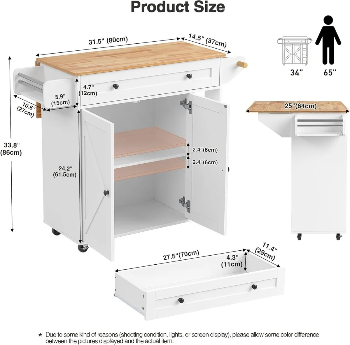 Kitchen Island with Drawers on Wheels Rolling Cart - Image 3