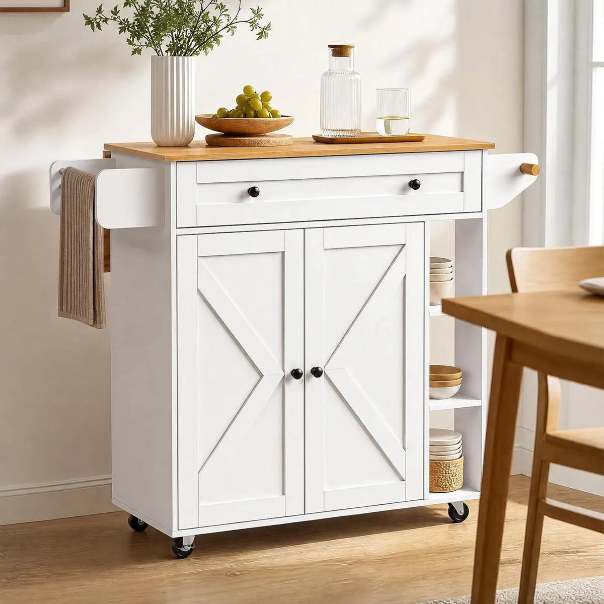 Kitchen Island with Drawers on Wheels Rolling Cart - Image 2