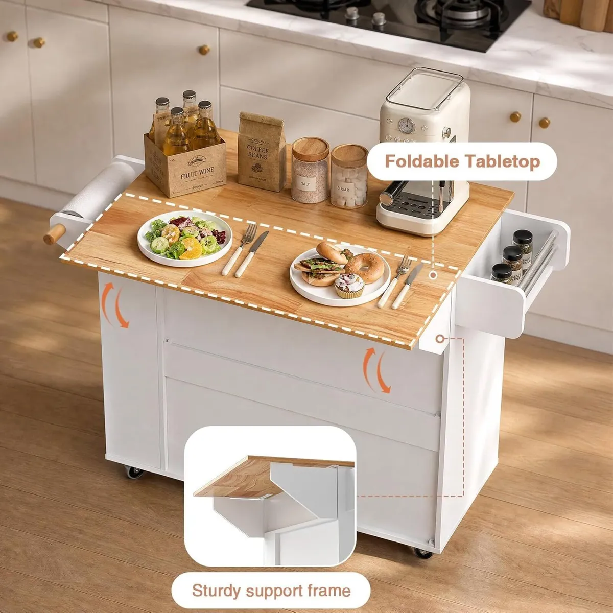 Kitchen Island with Drawers on Wheels Rolling Cart - Image 4