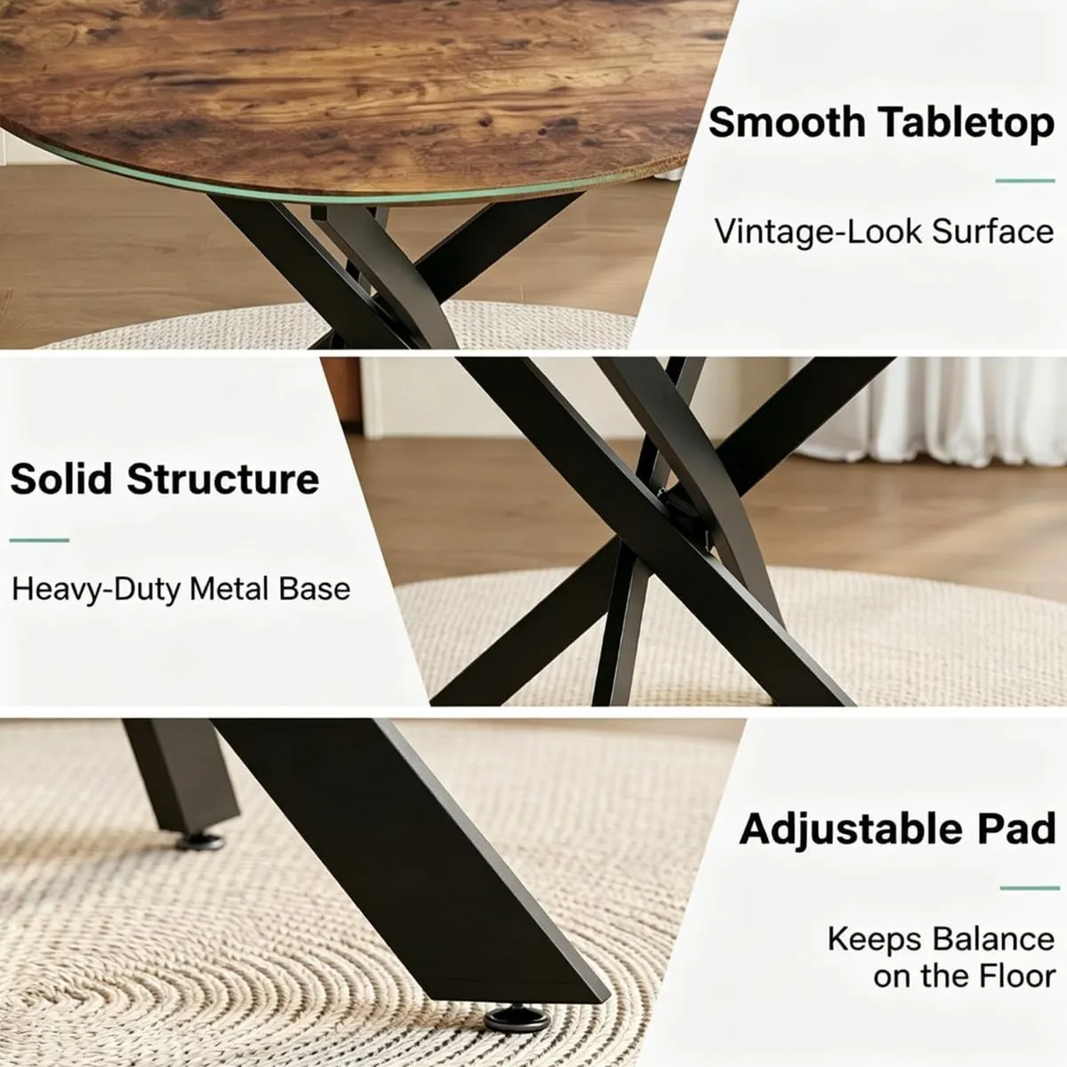 Round Dining Table 80CM Space-Saving Wooden - Image 4
