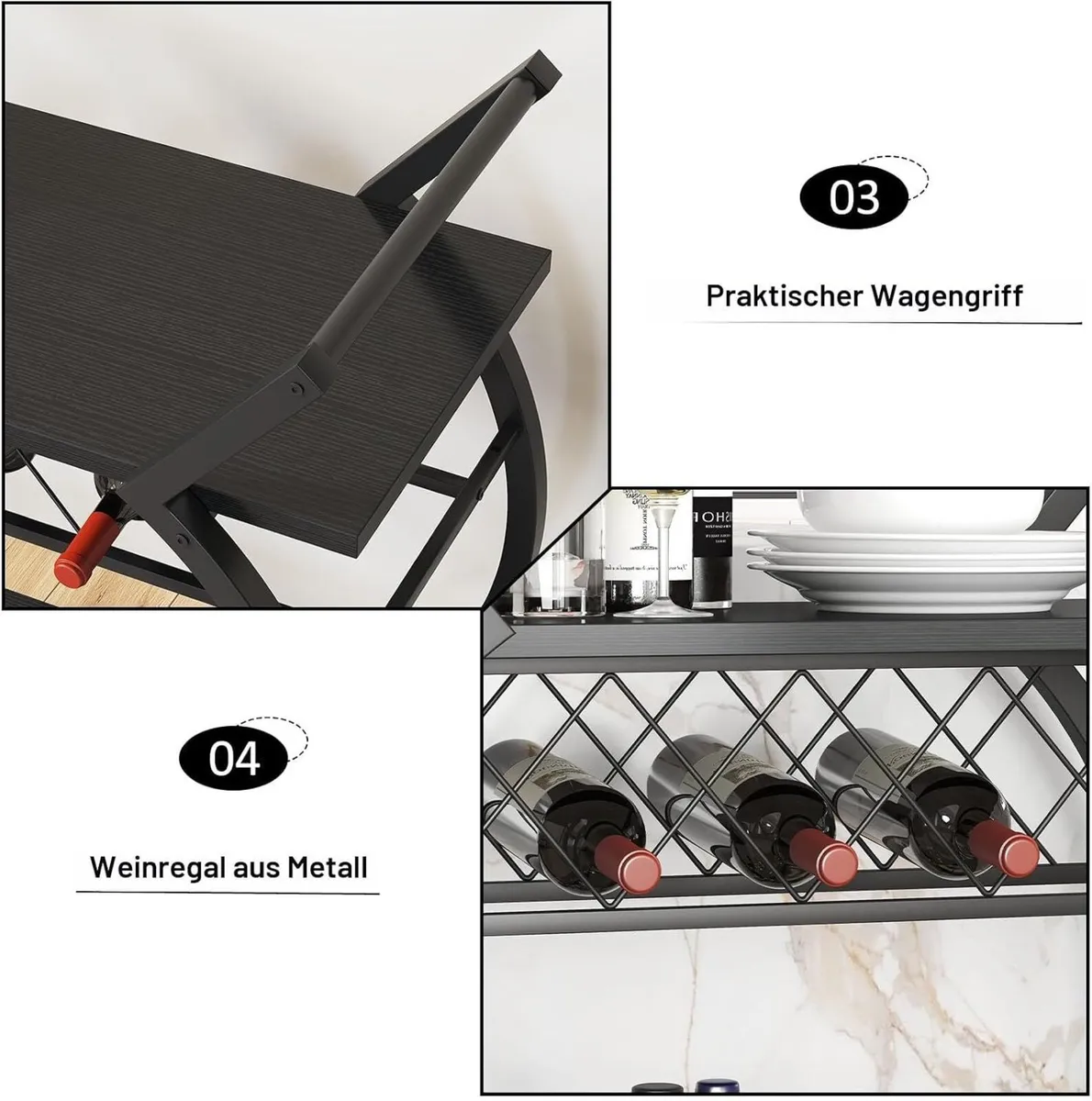 Wine Rack Serving Trolley 2 Tier Bar Cart - Image 2