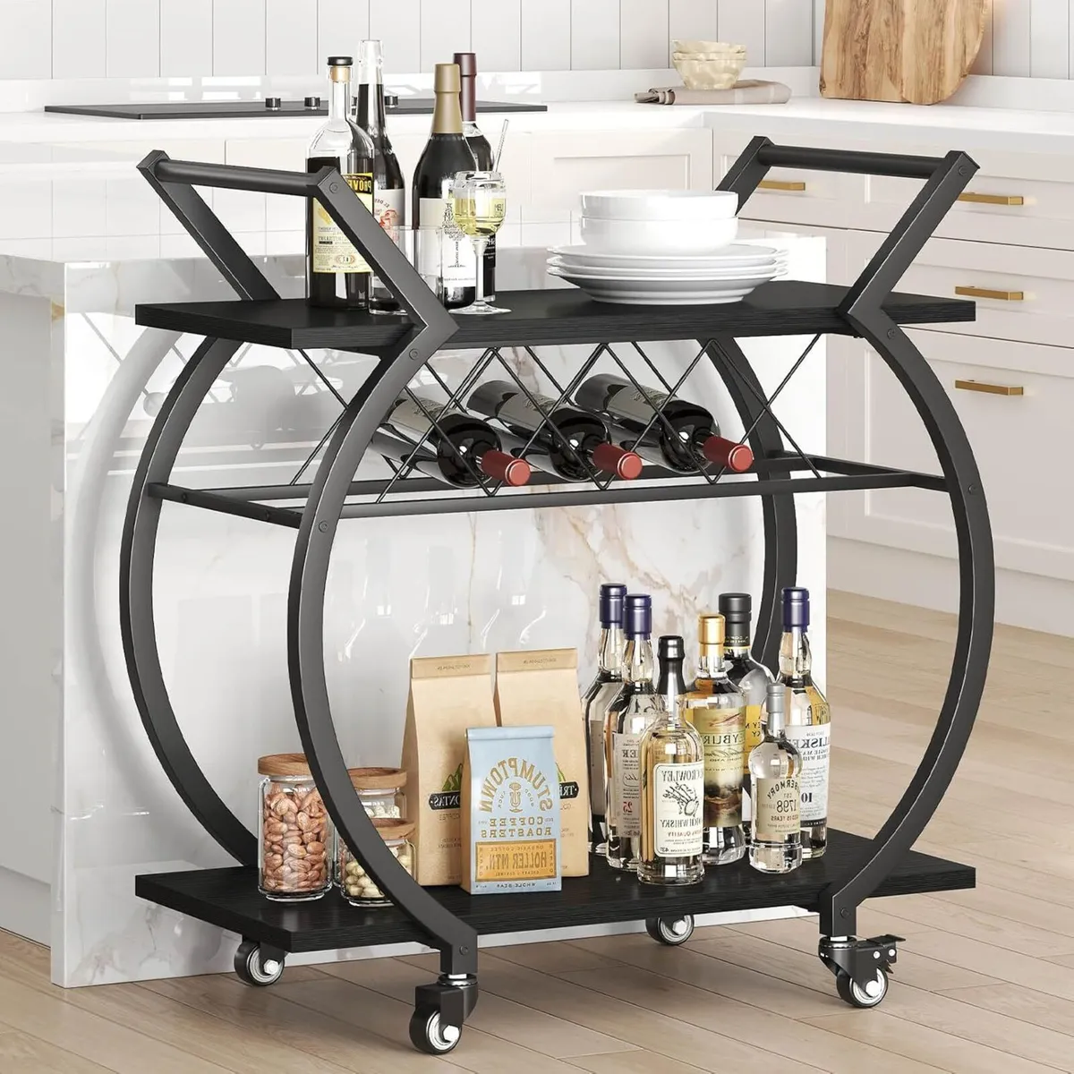 Wine Rack Serving Trolley 2 Tier Bar Cart - Image 4