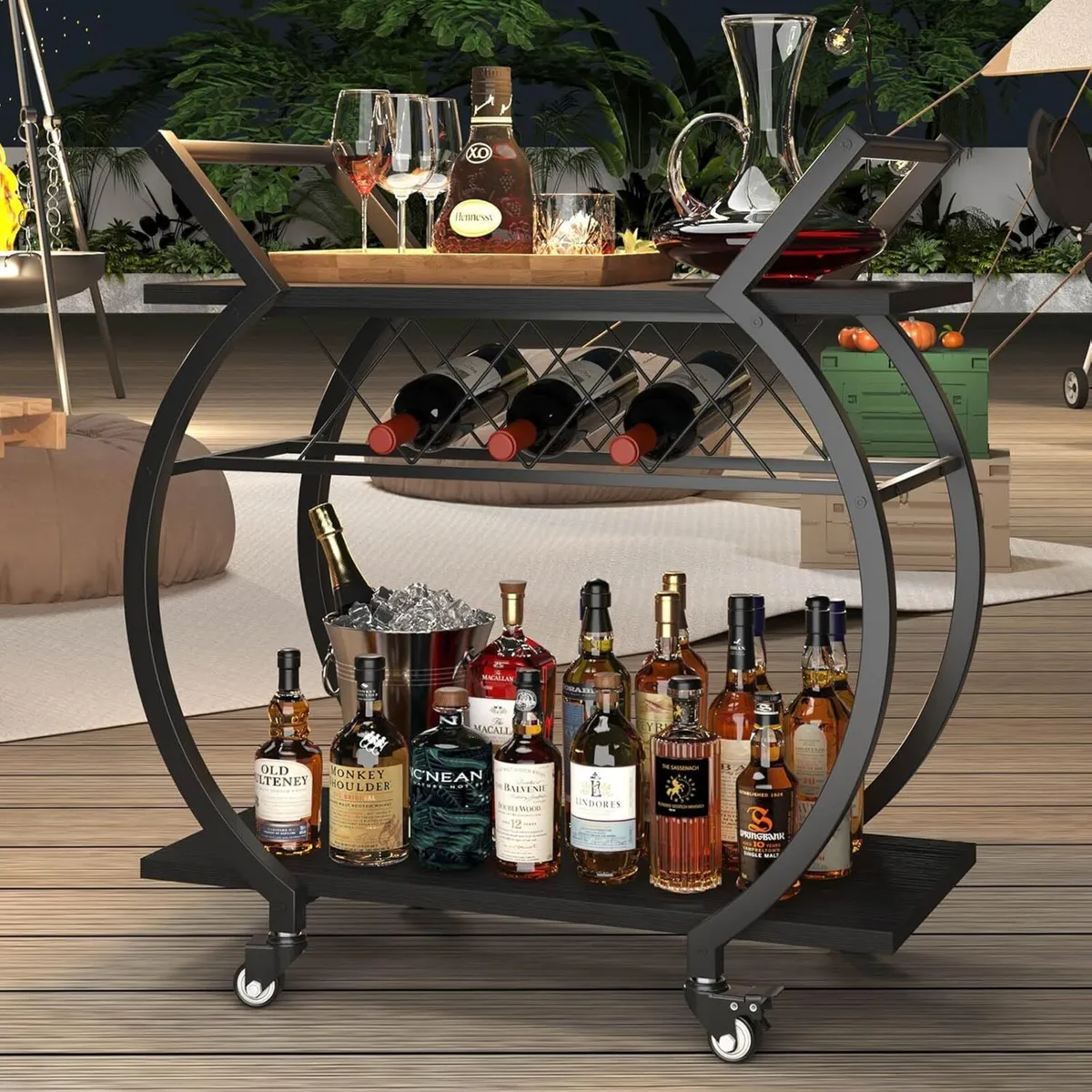 Wine Rack Serving Trolley 2 Tier Bar Cart - Image 1