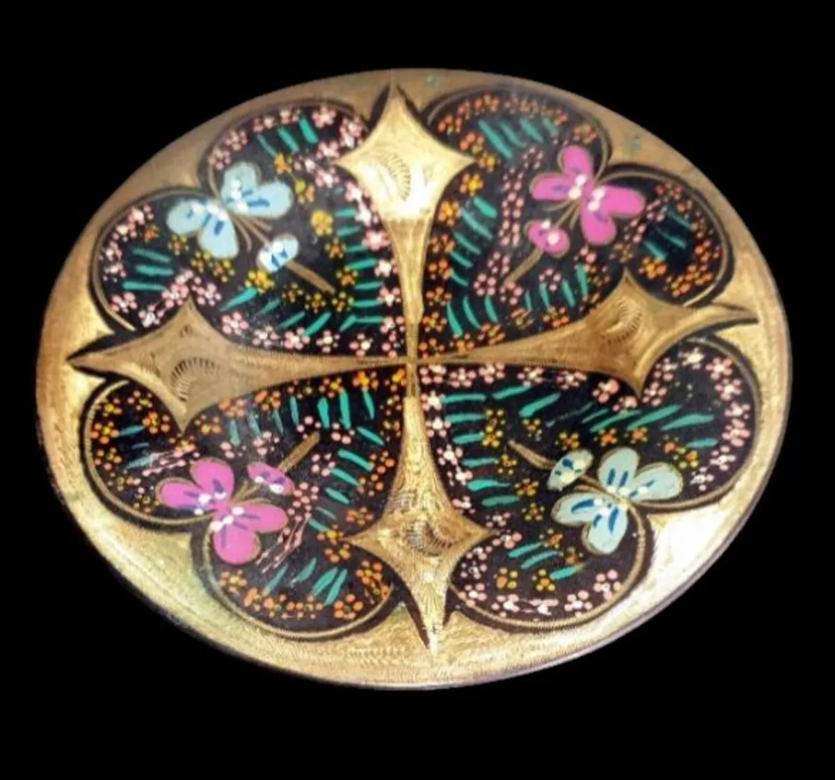 Vintage Brass Cloisonné & Enamel Dish/Plaque - Image 1