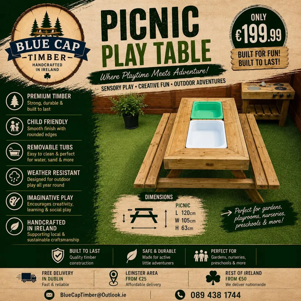 Garden Picnic Play Bench - Image 1