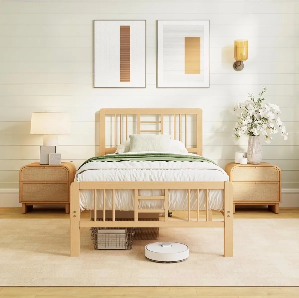 Wooden Single Bed Frame with Headboard - Bamboo Wo - Image 4