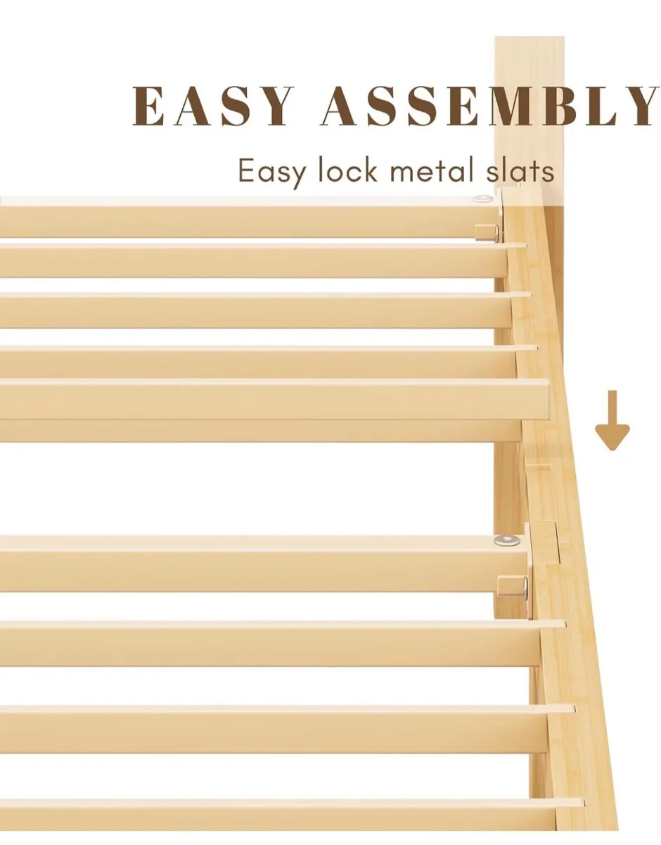 Wooden Single Bed Frame with Headboard - Bamboo Wo - Image 2
