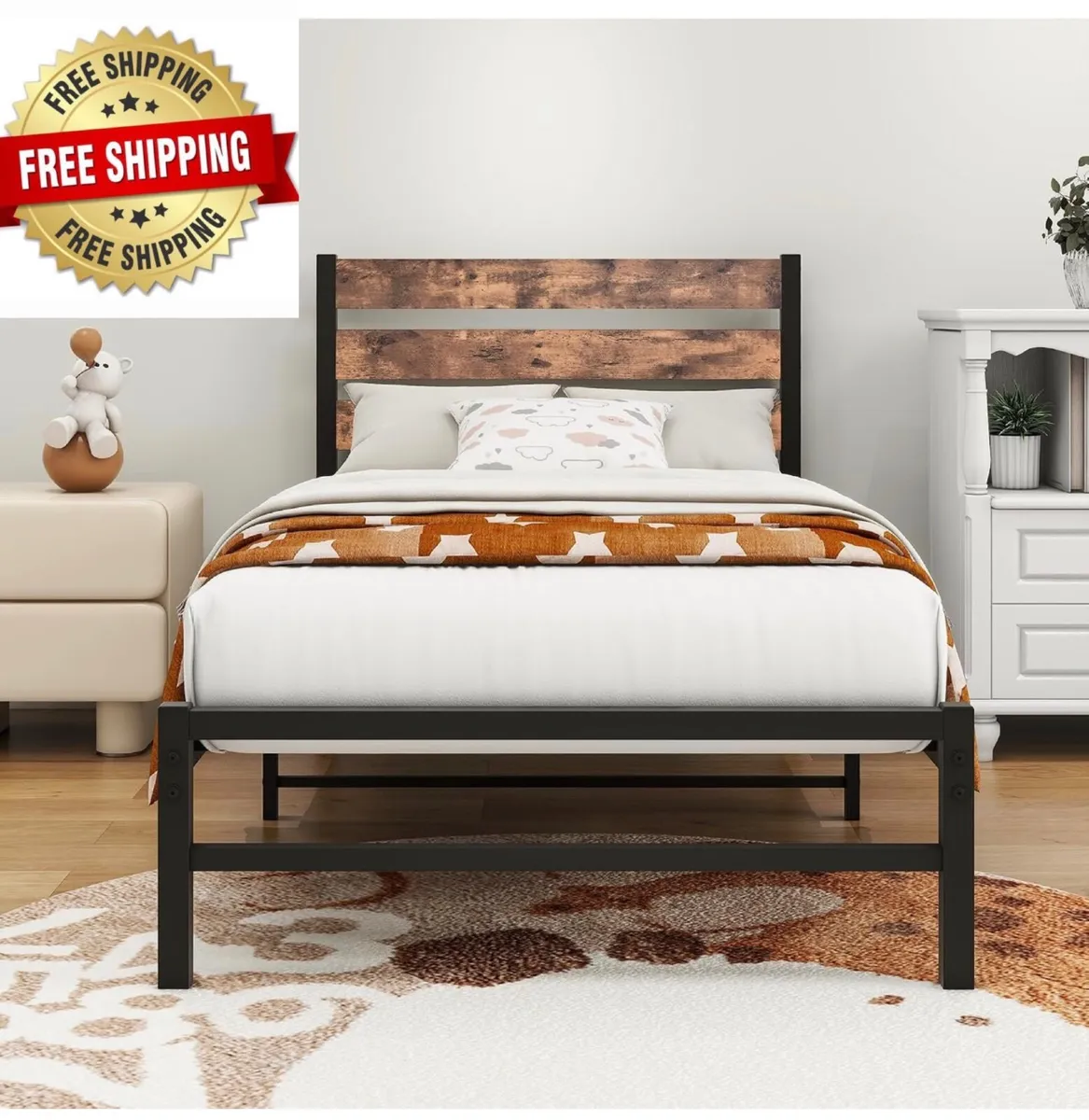 Single Bed Frame with Headboard,3ft bed 90x190cm,R - Image 1