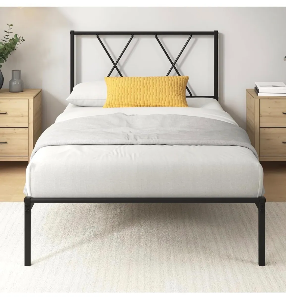 Modern 3ft Single Metal Bed Frame with Headboard ( - Image 4