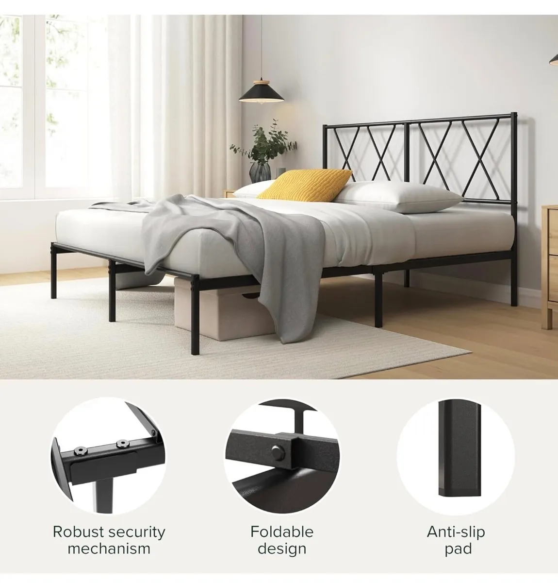 Modern 3ft Single Metal Bed Frame with Headboard ( - Image 3