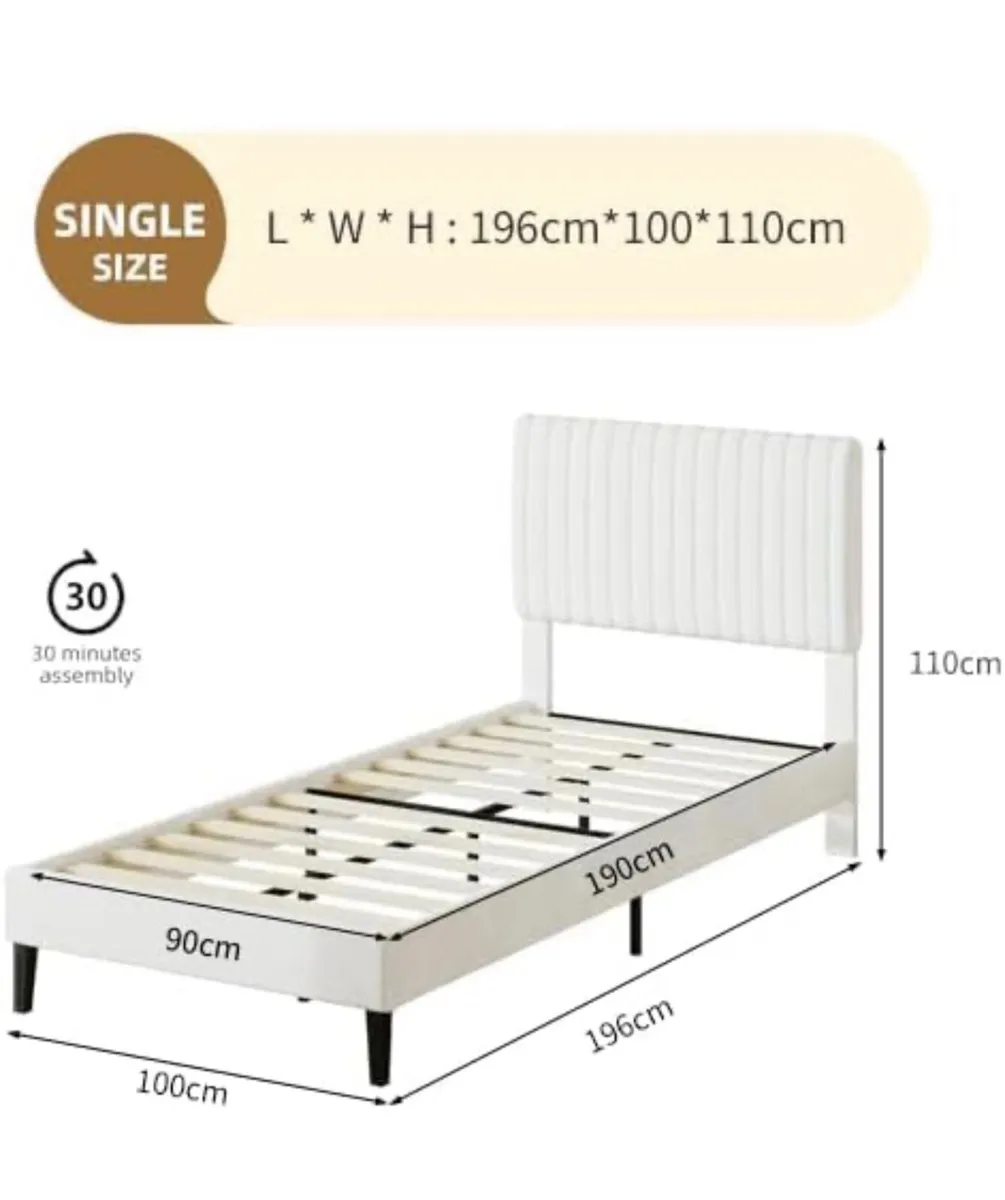 Single Bed Frame, 90 x 190 cm, Upholstered Bed wit - Image 4