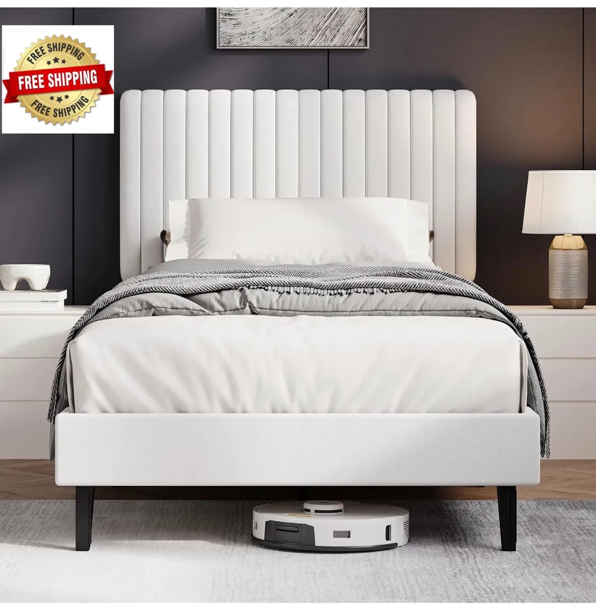Single Bed Frame, 90 x 190 cm, Upholstered Bed wit - Image 1
