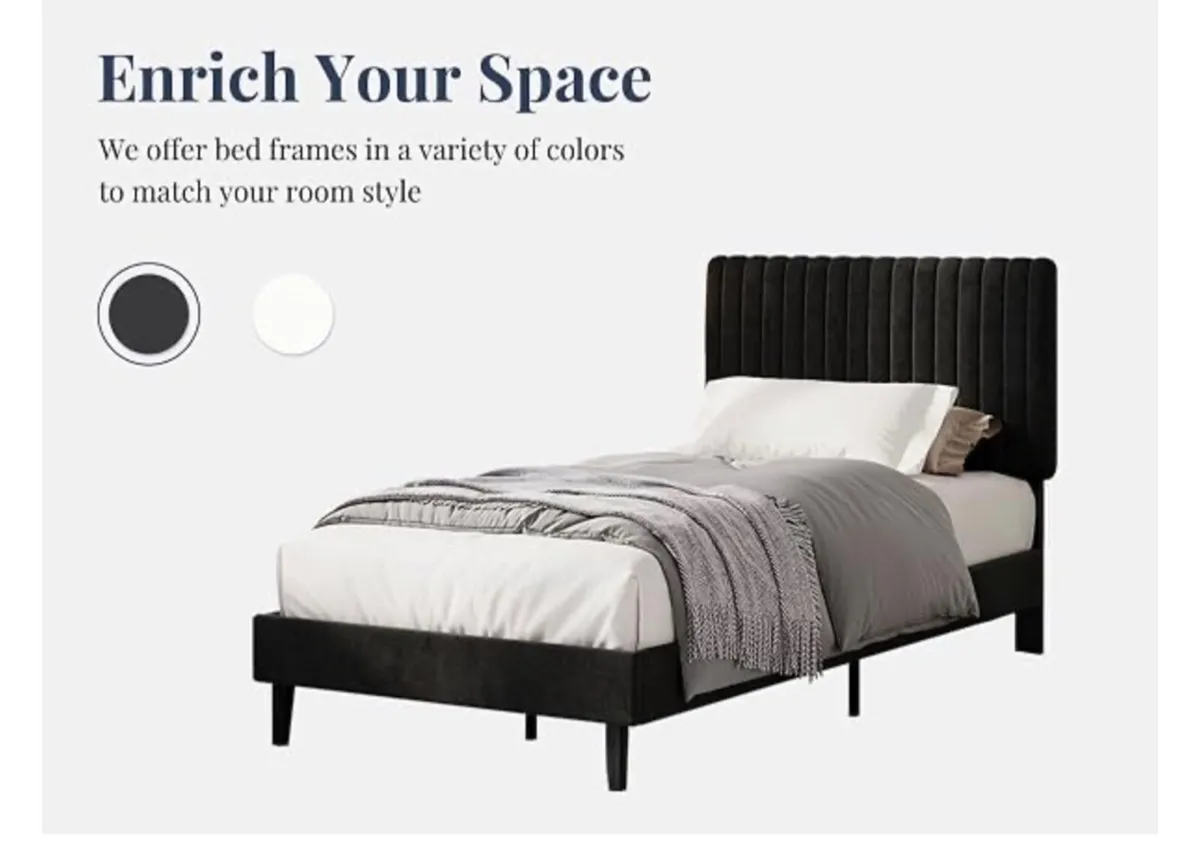 Single Bed Frame, 90 x 190 cm, Upholstered Bed wit - Image 4