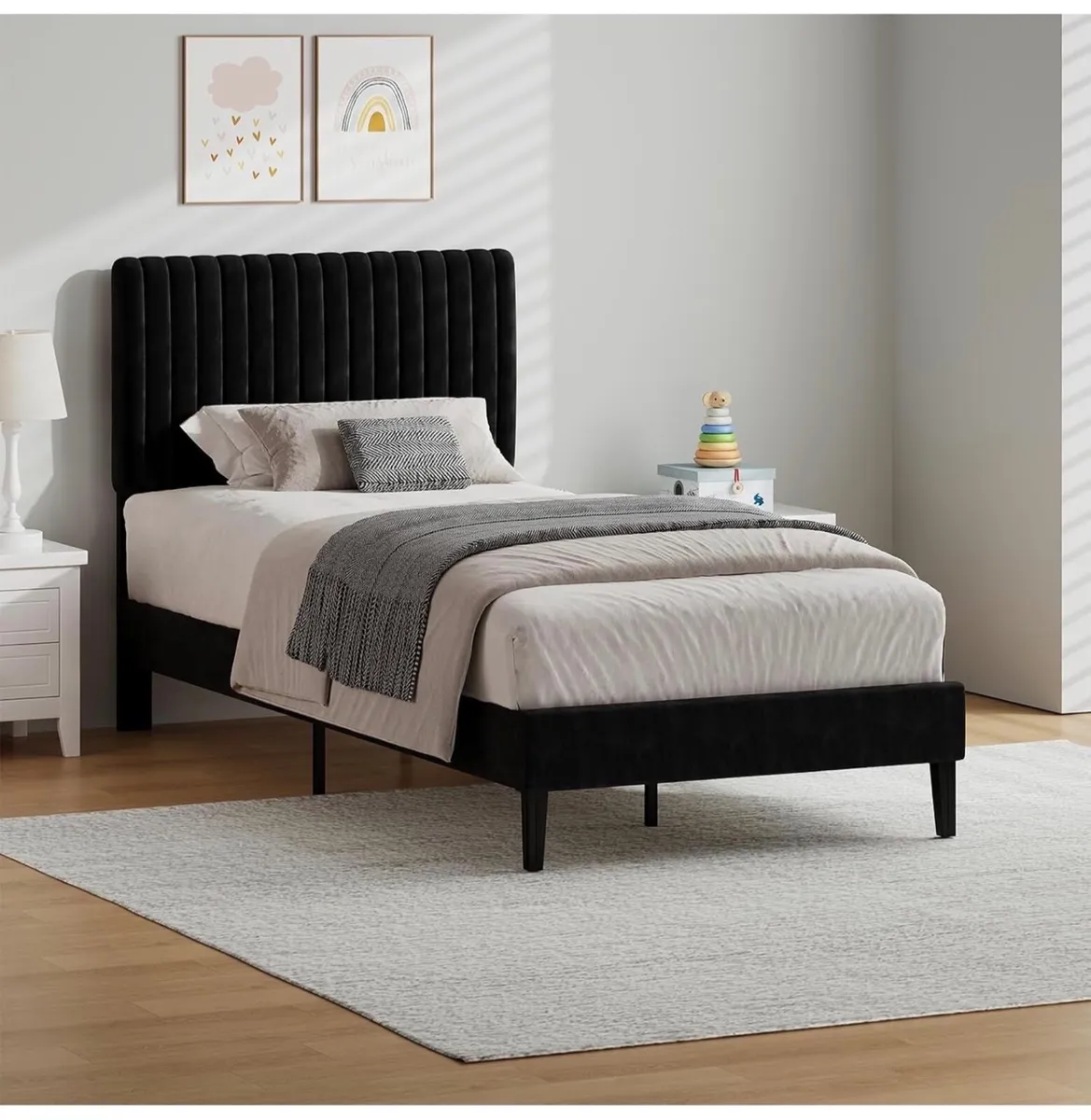 Single Bed Frame, 90 x 190 cm, Upholstered Bed wit - Image 2