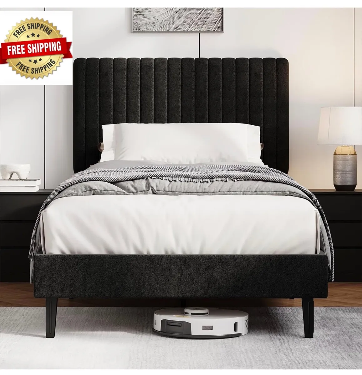 Single Bed Frame, 90 x 190 cm, Upholstered Bed wit - Image 1