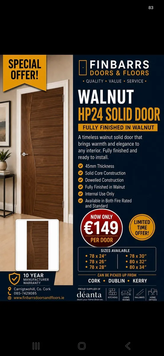 Deanta Walnut Hp24 Solid Doors
