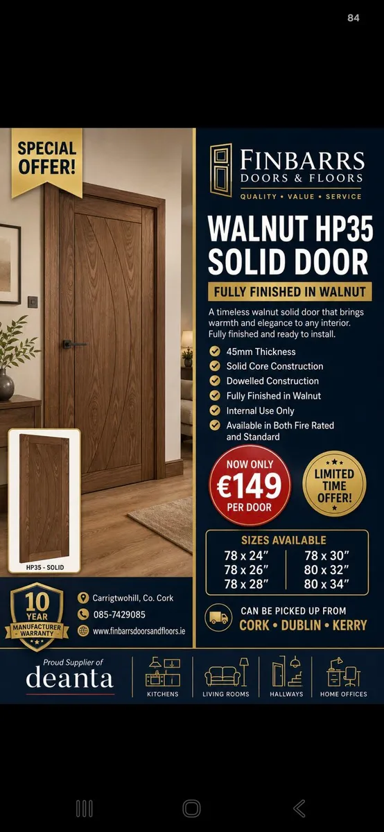 Deanta Walnut Hp35 Solid Doors